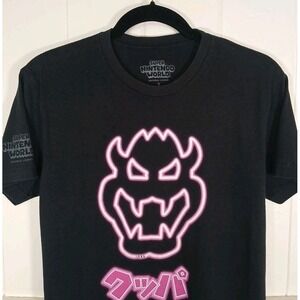 Super Nintendo World Shirt Mario Bros Bowser Mens Small Black Tee Neon Universal